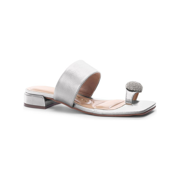 Rasteira Couro Seda Prata